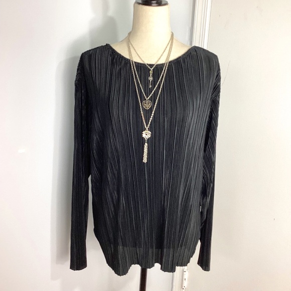 G by Giuliana Tops - GIULIANA BLACK LABEL WOMAN PLUS 2X BLACK PLEATED BLOUSE TUNIC